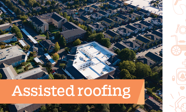 Assisted roofing - Columbia Roofing and Sheet Metal restores three roof systems on Town Center Village in Oregon