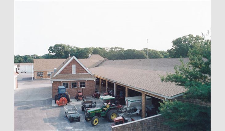 Roof systems on two Park's Department storage facilities (both photos) were torn off and replaced at Bethpage State Park, Farmingdale, N.Y. Roofing work was done in preparation for the 2002 U.S. Open. 