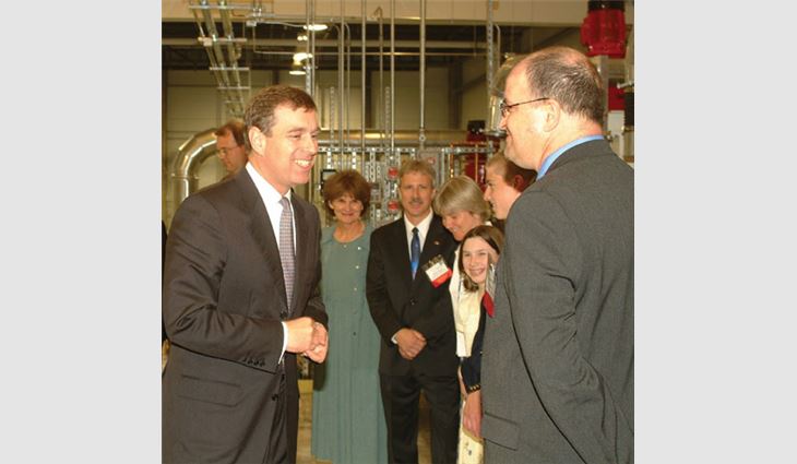 Employees and their family members were able to meet Prince Andrew, Duke of York (left), during Middletown, Conn.-based Liquid Plastics Inc.'s manufacturing headquarters' dedication.