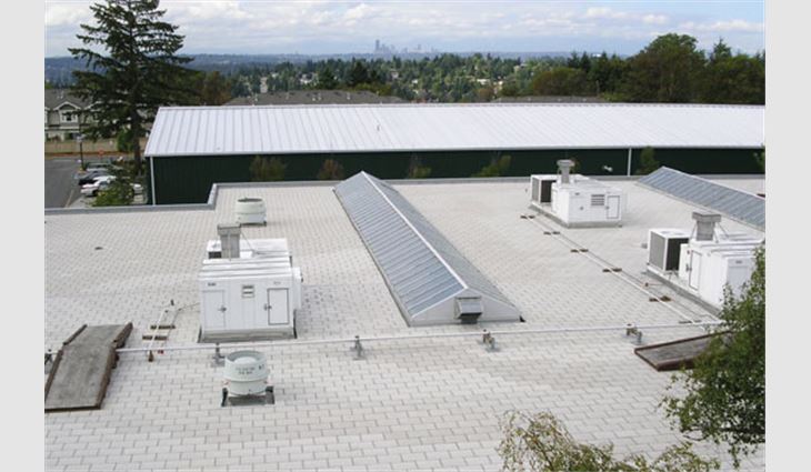 Wayne's Roofing reroofed Bellevue Community College with an SBS-modified bitumen system.