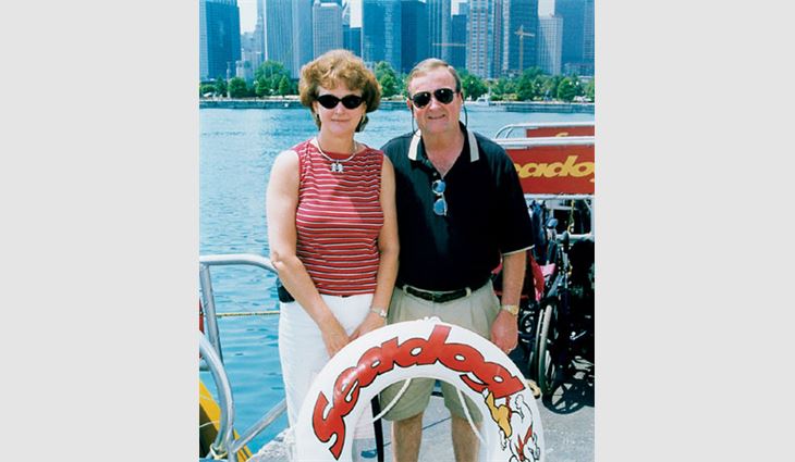 Seagraves, president of Simpsonville, S.C.-based JVS Inc. Roofing Contractors, with his wife, Gwen, aboard the Seadog in Chicago.