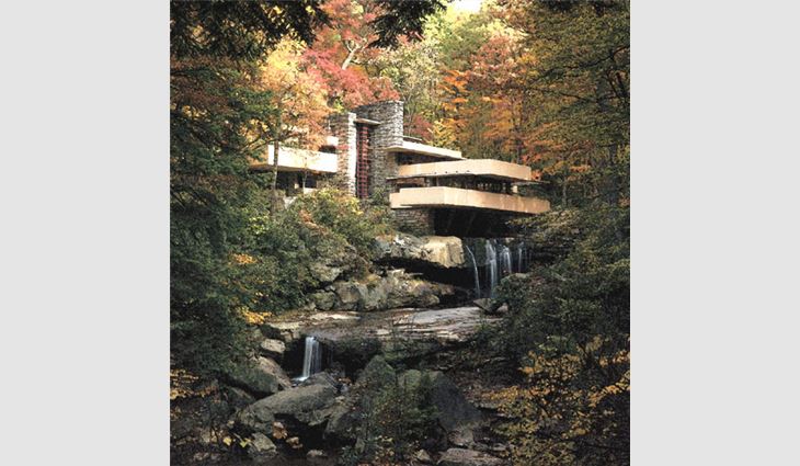 Fallingwater, Mill Run, Pa., was was designed by architect Frank Lloyd Wright in 1937.