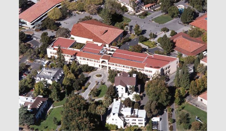 In 1995, a self-adhered roof system was installed on low-slope roof areas of the Braun Music Center at Stanford University, Stanford, Calif.
