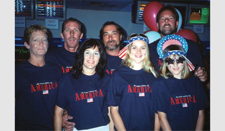 Eagle Roofing Products, Phoenix, called their patriotic bowling team The Eagles during the Arizona Roofing Contractors Association's charity bowling tournament.