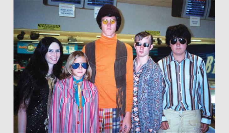 Phoenix-based La Polla Industries' bowlers were dressed as Sonny and Cher and the Monkees at the Arizona Roofing Contractors Association's charity bowling tournament.