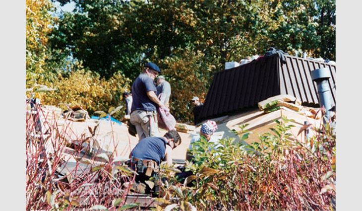North/East Roofing Contractors Association members reroofed the Sargent Rehabilitation Center, Warwick, R.I., during three days in October 2002.