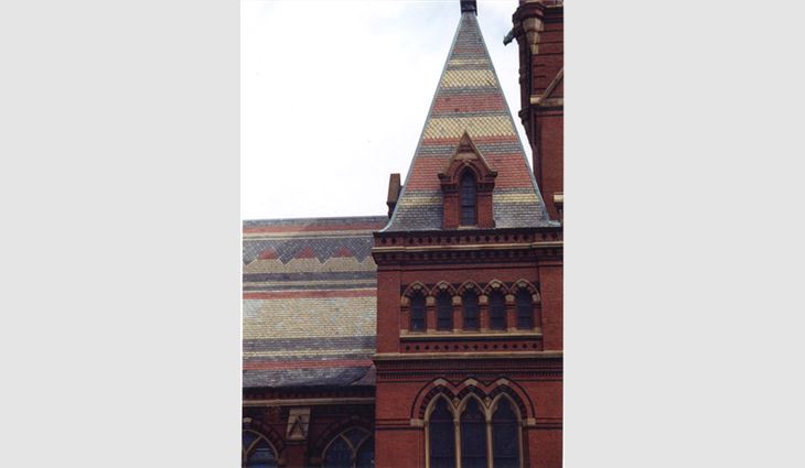 The slate roof system over the dining hall in Harvard University's Memorial Hall has been in service since the 1870s.