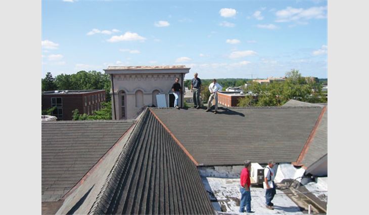 This  picture shows the roof system  before the addition of cedar shingles and a cupola.