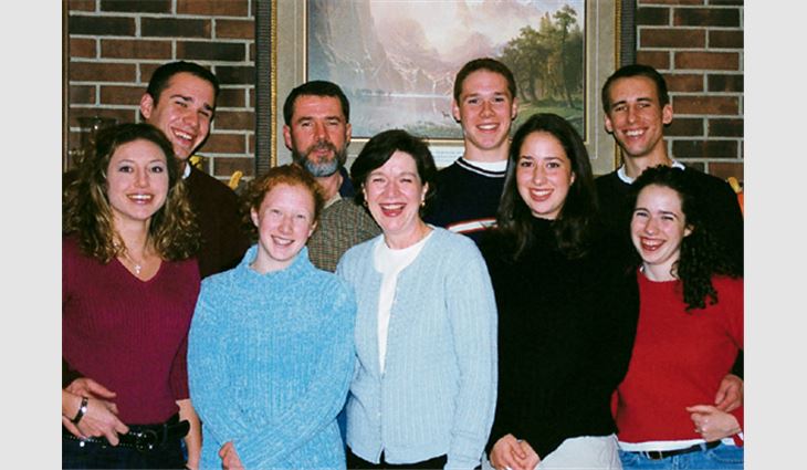 Steinrock, president of American Roofing & Metal Co. Inc., Louisville, Ky., with his family on Thanksgiving 2002. Pictured from left to right: Joy Steinrock, Josh Steinrock, Heidi Steinrock, Steinrock, Diane Steinrock, Matt Steinrock, Abby Steinrock, David Williams and Melissa Williams.