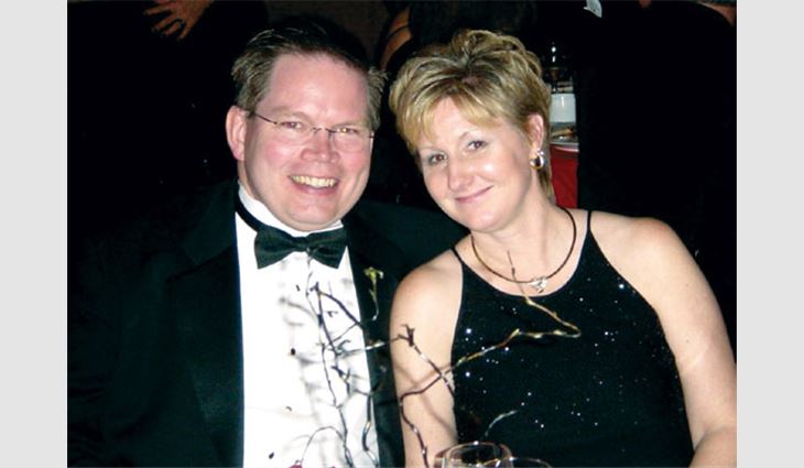 Mike Herlihy, partner and executive vice president of Olsson Roofing Co. Inc., Aurora, Ill., and his wife, Sandy.