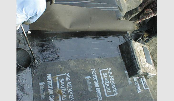 A W.R. Meadows protection mat was used to prevent damage to the repaired casements during the backfill process.