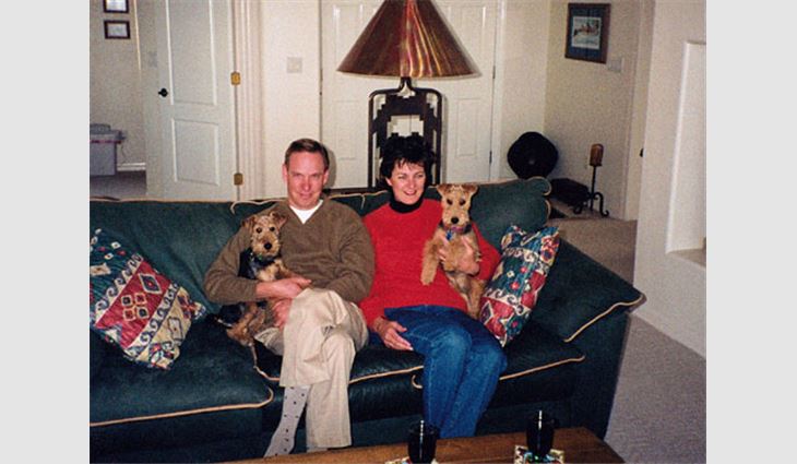 Bradford and his wife, Sandy, pose with their dogs, Ernie (left) and Thelma-Lou.
