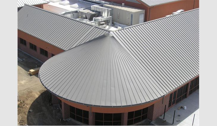 One of the most unique aspects of the new roof system was the installation of a large radius metal roof.