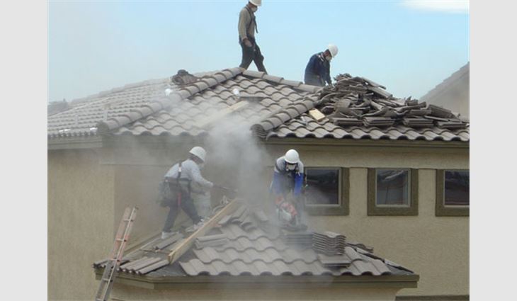Exposures from cutting cement roof tiles can exceed OSHA's PEL.
