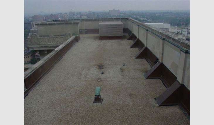 A section of the finished built-up roof system
