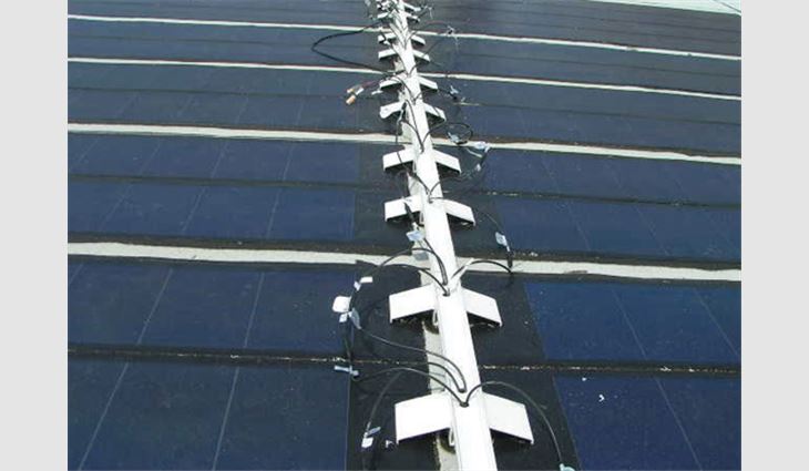 A close-up of the building's solar panel system
