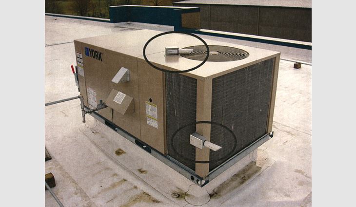 Thermal couples are installed on HVAC units.