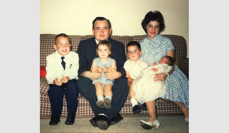 Pictured from left to right: brother Robert, sister Gigi, father J. Claude, Gaulin, brother Michael and mother May in 1962
