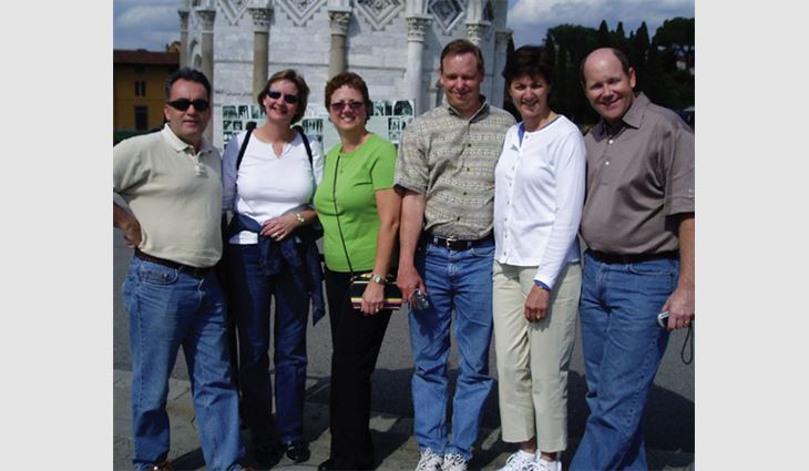 Pictured from left to right: Gaulin, wife Shelley, DeaNa Ribble, Dane Bradford, Sandy Bradford and Reid Ribble in Pisa, Italy
