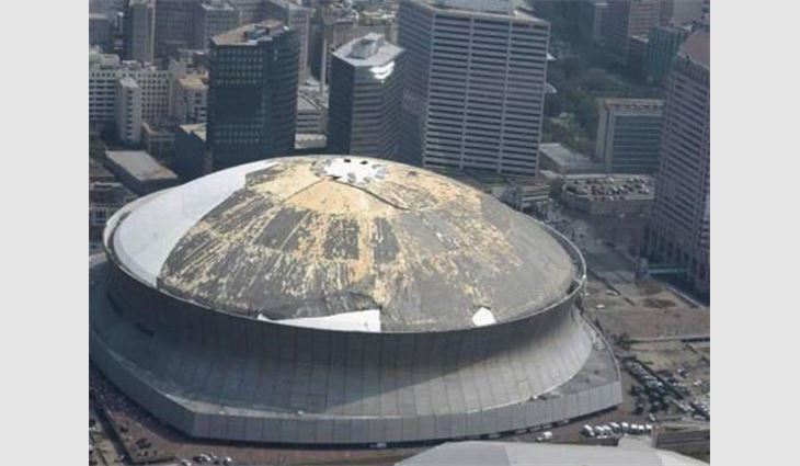 Eighty percent of the Superdome roof was destroyed by Hurricane Katrina.