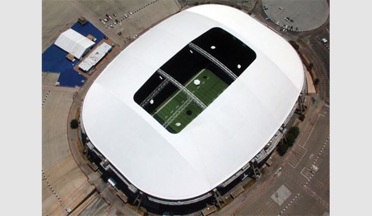 Irving, Texas-based Texas Stadium, the home of the National Football League's Dallas Cowboys, features a metal roof system coated with a 100 percent acrylic coating system.