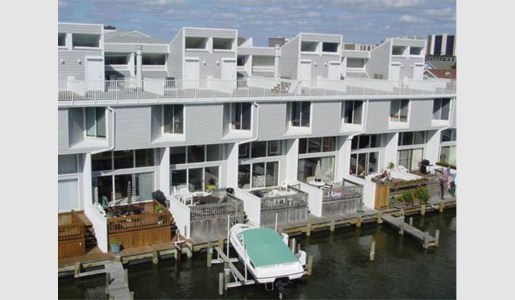 Deer Point Condominiums' multiple interconnected roof areas double as sun decks.