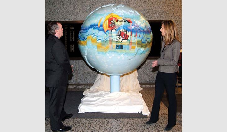Chicago Mayor Richard Daley and Cool Globes Chairwoman Wendy Abrams at a Cool Globes kickoff breakfast