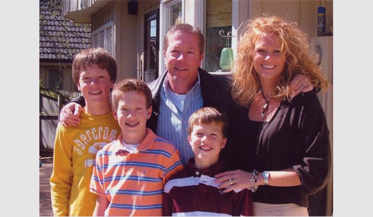Pictured from left to right: son Patrick, son Alex, Daly, son Sam and wife Kelly
