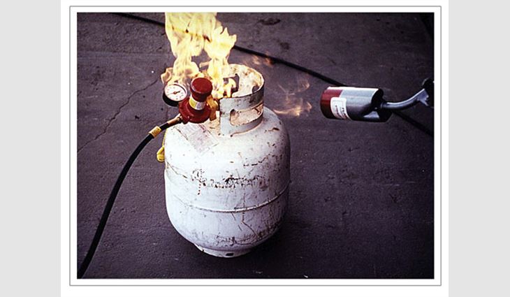 Always conduct a leak test with soapy water on tank connections, valves, and hose and torch head connections to make certain no propane is leaking, which can result in a fire.