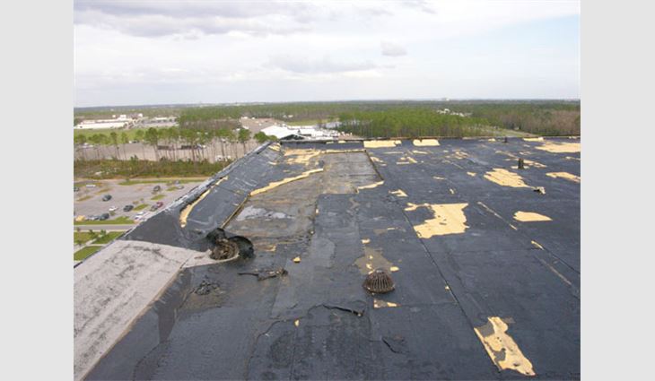 Photo 2: A hospital roof system had boards detach from the roof deck during Hurricane Ivan in 2004.