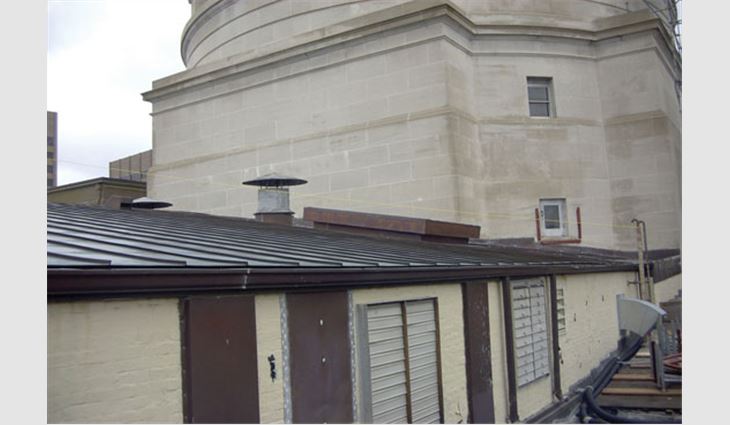 The existing standing-seam roof system on the Senate chamber