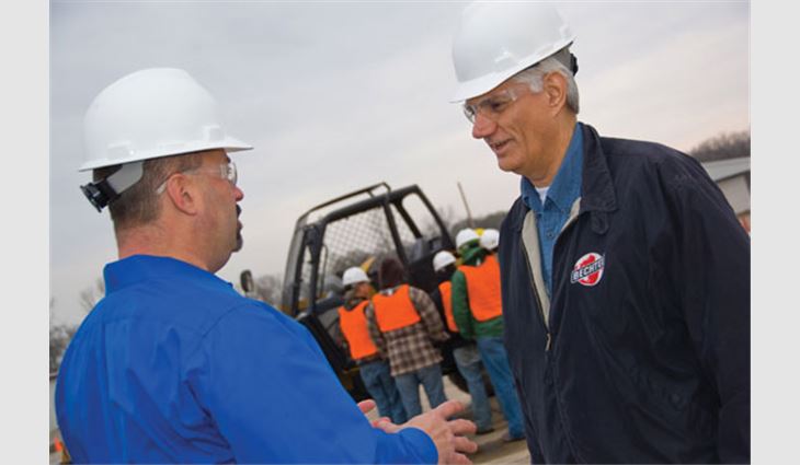 Tim Horst (pictured at right), GCWDI's program manager, discusses construction training with Delano Cline, Louisiana Technical College—Port Allen Campus' Region 2 coordinator.