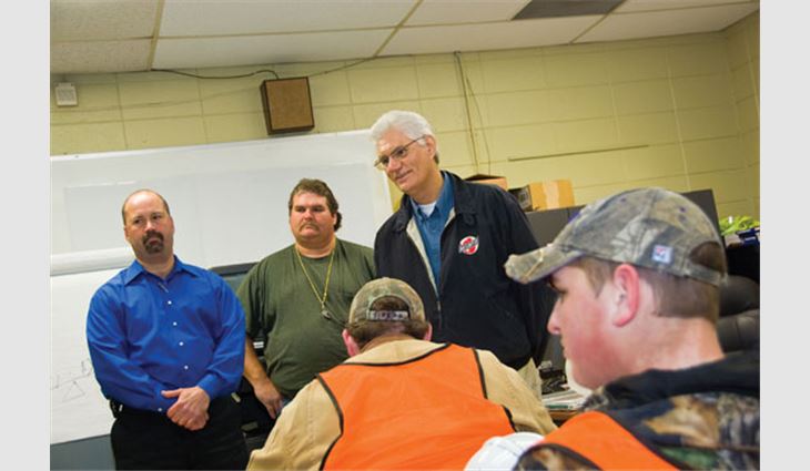 Tim Horst (far right) talks about careers with a class of future construction workers at Louisiana Technical College—Port Allen.