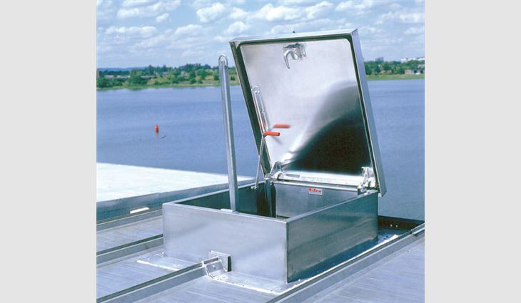 This roof hatch curb option is used for direct installation onto a standing-seam roof panel.