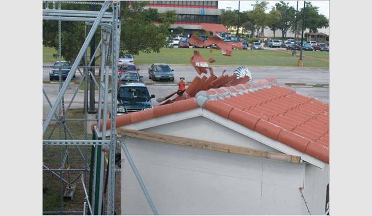 A current study, shown here, is examining building envelope failure during hurricane events.