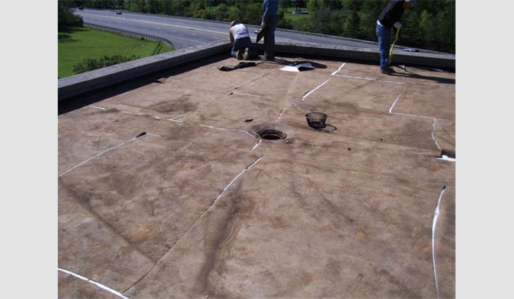 The roof after removal of the existing ballast and EPDM membrane