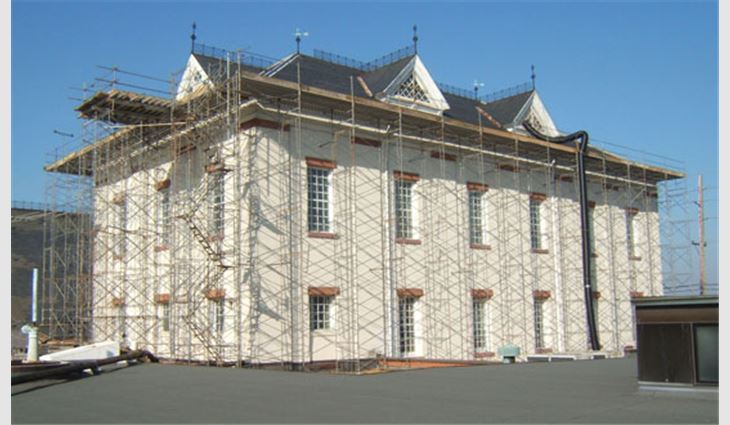 For safety purposes, American Roofing & Metal used scaffolding and built an eave-height working platform at all working areas.