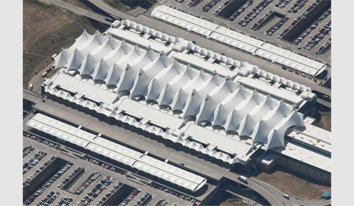 Firestone Building Products AcryliTop coating was applied to the low-slope roof at Denver International Airport to increase the building's energy efficiency.