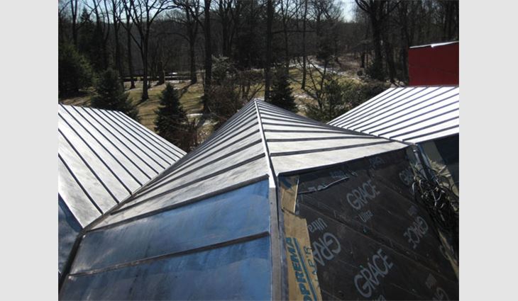 Grace Ultra 30-mil-thick self-adhering underlayment is installed under the pans.