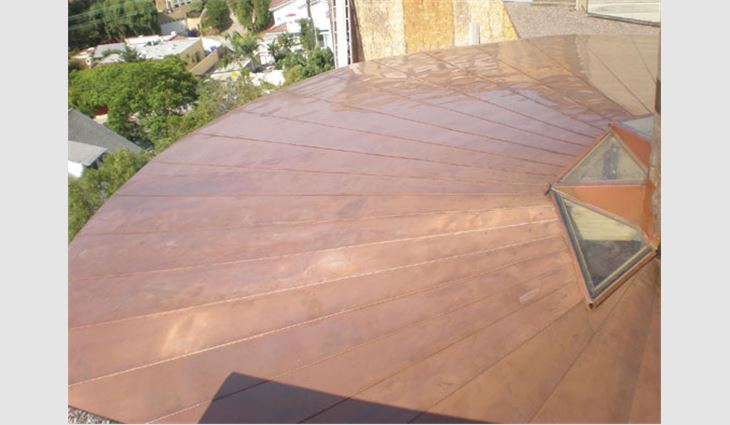 Keystone Roofing customized and installed 20-ounce copper panels varying from 5 to 32 feet in length, as well as a step skylight.