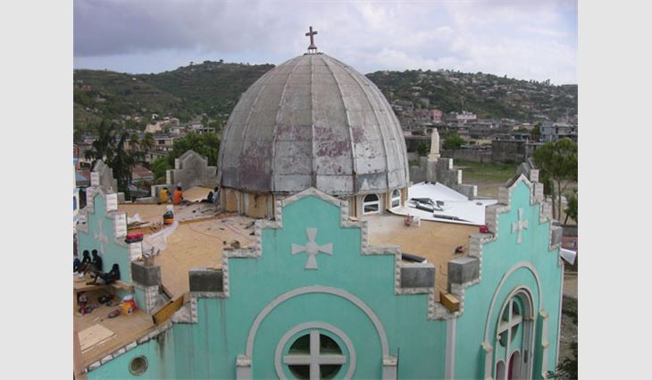 St. Monfort Church in Port-de-Paix, Haiti, receiving much-needed roof repairs