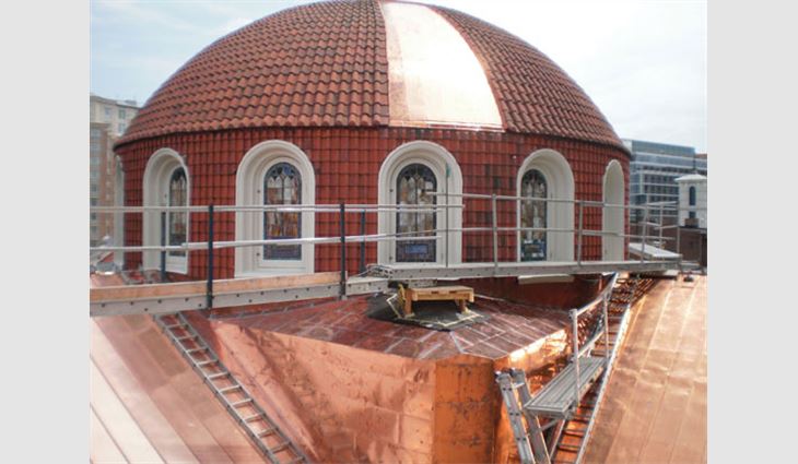 A portion of the new copper roof system and large dome