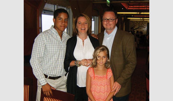 Morgan with his wife, Kim; son, Nick; and daughter, Eva, on a cruise in 2010