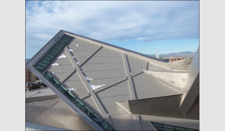 A portion of the completed main roof, which has a 10:12 (40-degree) slope