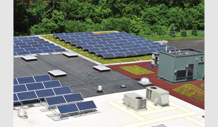 Sunscape consists of three PV systems, five vegative roof systems and various other energy-efficient technologies