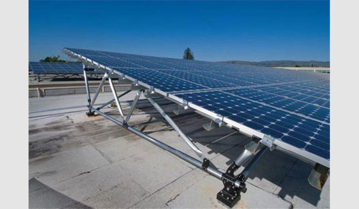 An example of through-fastened attachment of rack-mounted PV modules