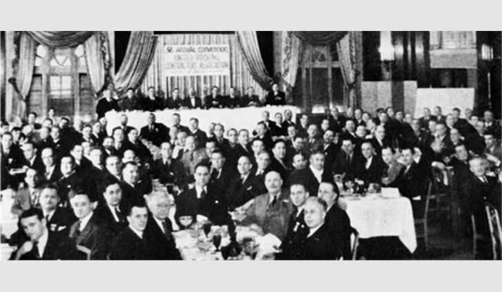 Attendees at the 1938 URCA convention in St. Louis look calm despite the fact the association had, organizationally speaking, hit rock bottom. One executive secretary was fired and another hired during the meeting. 