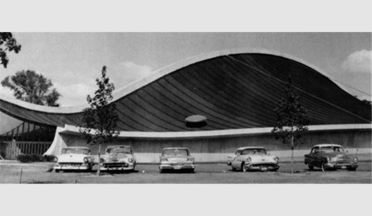Eero Saarinen designed the first building to use a single-ply roof: the Ingalls Ice Arena at Yale University, affectionately known as "The Yale Whale."