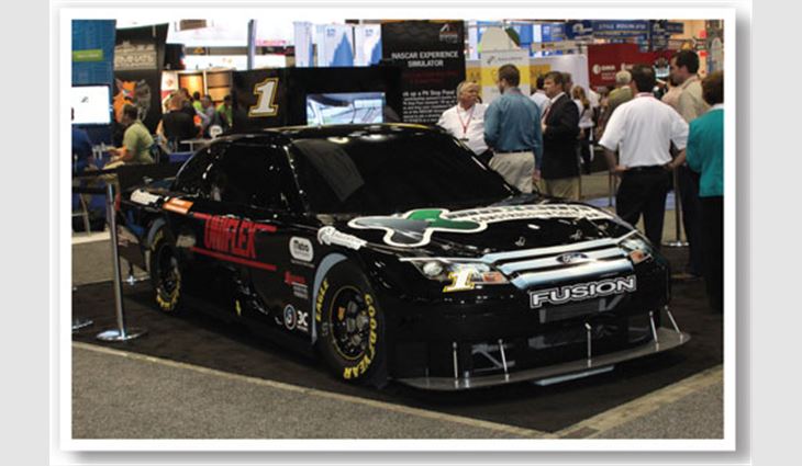The NASCAR simulator car on the tradeshow floor