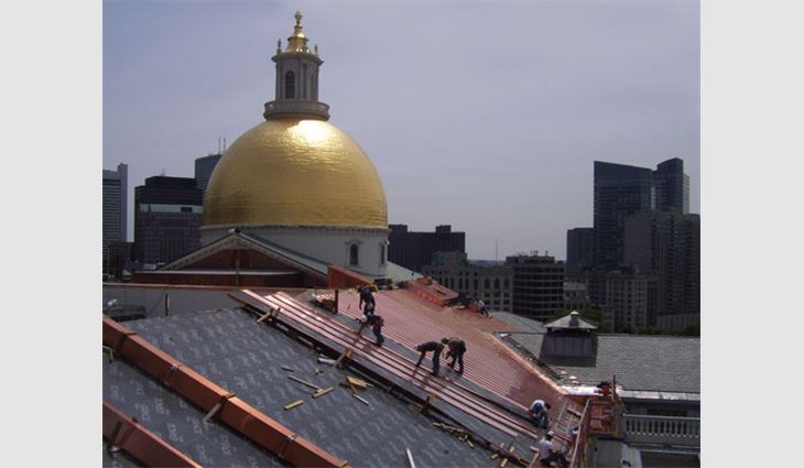 29,000 square feet of cold-rolled copper was installed on the main roof.